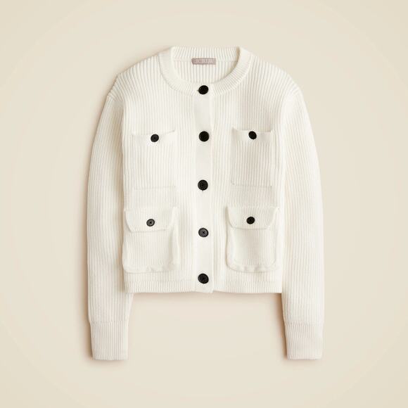 J.Crew Four Pocket Cardigan Sweater Ivory Size Medium NWT - Picture 1 of 8